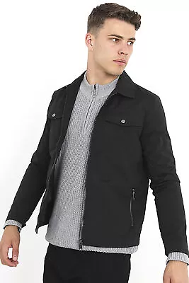Men's Brave Soul Jacket  Front Overcoat Mac Light-Weight Multi Pockets Snap • £28.99