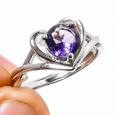 $6.99 • Buy White Gold Plated 925 Sterling Silver Gemstone Solitaire Heart Ring Adst RS7382