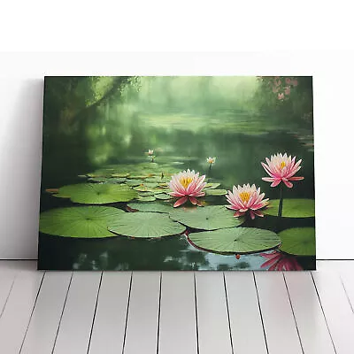 Tranquil Water Lily Pond Canvas Wall Art Print Framed Picture Decor Living Room • £29.95