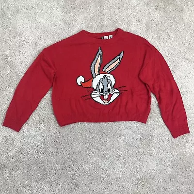 Christmas Sweater Womens XS Small Santa Bug Bunny Ugly Party Teacher Red Cropped • £9.99