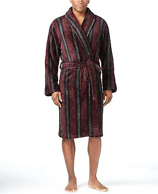 $126 Club Room Men Pajama Burgundy Stripe Fleece Robe Lounge Sleepwear One Size • $13.58