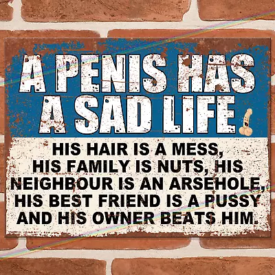 £3.95 • Buy PENIS SAD LIFE Funny Metal Bar Signs Pub Wall Novelty Joke Man Cave Tin Sign UK