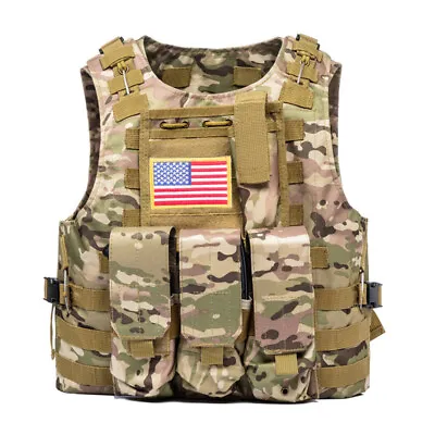 HUNTVP Military Tactical Vest Molle Combat Assault Plate Carrier W/ Without Flag • $35.14