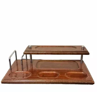 Vintage Dresser Desk Organizer Valet Tray MCM Wood 2 Tier Royal London 12”x 6.5” • $11.69