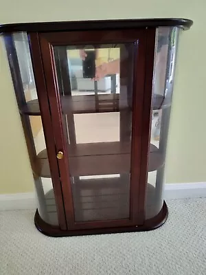 Vintage Bombay Curio Wood Cabinet Apothecary Storage 3 Shelves Curved Glass Door • $125