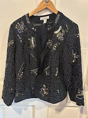 Chico’s Gold Black Lined Bead And Sequin Jacket Blazer Size 2 • $24.99