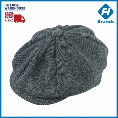 £6.99 • Buy PEAKY BLINDERS TOMMY SHELBY HERRINGBONE BAKERBOY FLAT CAP HAT 1920s GREY UKSTOCK