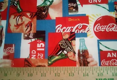 Coca Cola Fabric Faces Logos Cola Bottles 22” X 25” 100% Cotton OOP Rare #329 • $9.99