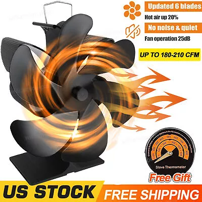 6 Blade Stove Fireplace Fan - Eco Heat Powered For Wood/Log Burner + Thermometer • $26.99