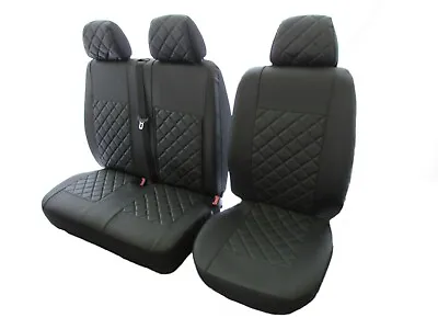  Seat Covers ECO Leather BLACK-BLACK Volkswagen VW Transporter T5 T6 (2+1)  • $69.68