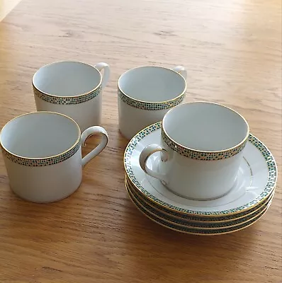 £29.50 • Buy Noritake Athena Set Of 4 Green Gold White Tea Or Coffee Cups And Saucers, Unused
