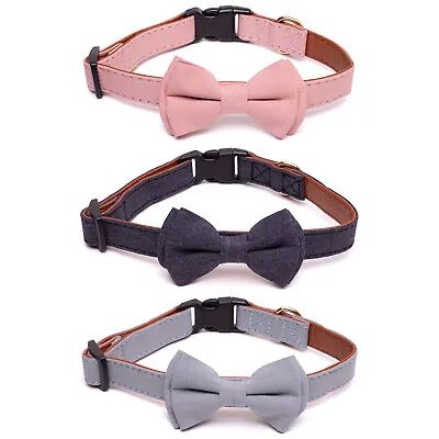 £4.99 • Buy Dog Collar Pink & Grey Design Leather Pet Collar With Bow Tie Decoration