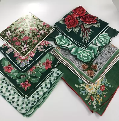 Vintage Ladies Hankies Lot Of 8 - SHADES OF GREEN - GREAT CONDITION • $42