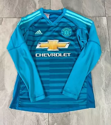 Manchester United Adidas 2018-19 Goalkeeper Away Shirt / Size Boys M / Blue • £16.59