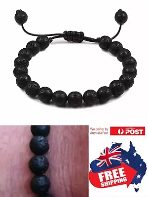 Adjustable 8mm Natural Oil Diffuser Chakra Black Lava Bracelet Healing Bead 1pc • $5.95