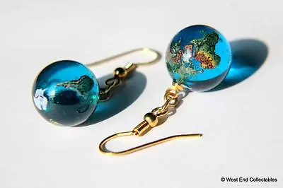 Planet Earth Earrings World Globe Glass Marbles  -Gold Fill Space Gift Jewellery • $27.37