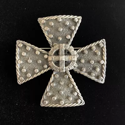 AccessoCraft Signed Brooch Pendant Vintage Gothic Silver Tone Maltese Cross Pin • $24.99