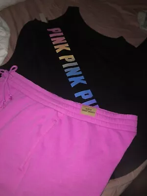 Victoria's Secret PINK Tank Top Loose Bright Pink Boyfriend Shorts Set  XXL ❤️ • $83.94