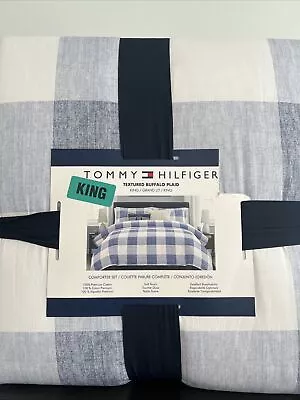 Tommy Hilfiger Textured Buffalo Plaid King Blue And White Comforter Set 108”x92” • $198