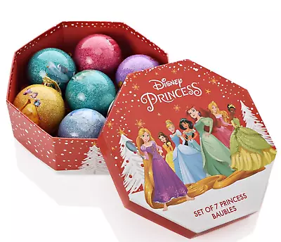 ~❤️~Disney CHRISTMAS Princess Baubles  X 7 Balls Decorations 8.5cms Boxed • $49.95