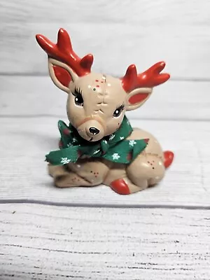 Vtg Kimple? Christmas Quilted Ceramic Reindeer Mold - Handpainted Red/Brown - 4” • $15