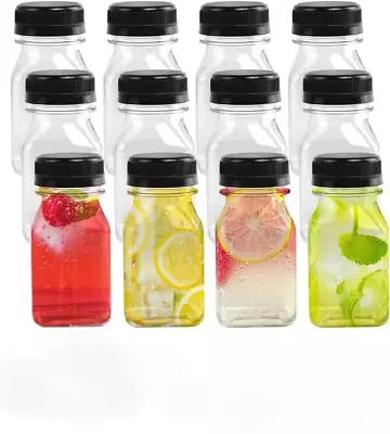 12* Mini Juice Bottles 4oz Plastic Shot Bottles Clear Drink Containers With Lids • $10.79