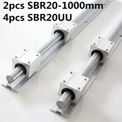 2×SBR20 1000mm Supported Linear Rail+ 4×SBR20UU Slide Block Bearing For 3D CNC • £44.30