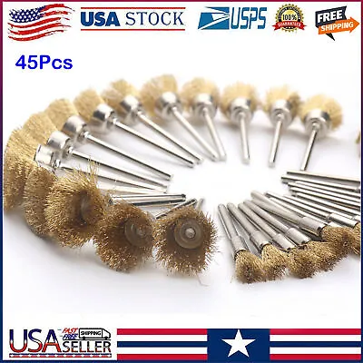 45Pcs Brass Wire Wheel Cup Pen Brush Mix Set For Dremel Rotary Tool Die Grinder • $10.75