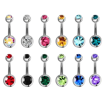 Belly Bar Navel Button Ring Belly Bars Surgical Steel Double Crystal Gem 12 Pack • £4.99