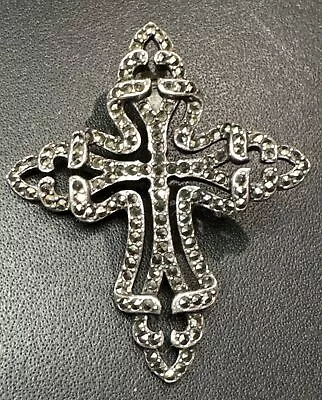 CNA Marcasite Sterling Silver  Ornate Cross Statement Pendant Enhancer 2 Inches • $25