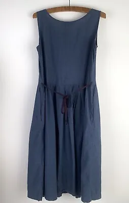 $39 • Buy Ines De La Fressange Uniqlo Size S Cotton Dress Denim Blue Tie Waist Pinafore