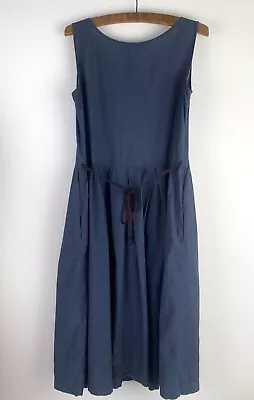 $39 • Buy Ines De La Fressange Uniqlo Size S Cotton Dress Denim Blue Tie Waist Pinafore