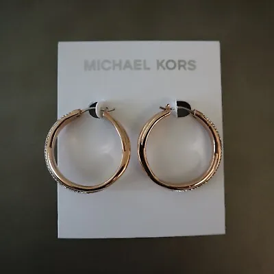 Michael Kors MKJ3671791 Rose Gold-Tone Pavé Crossover Hoop Earrings $125 • $52.48