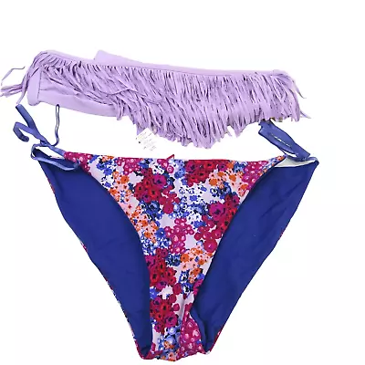 L*Space Dolly Fringe Bandeau Bikini Top & Floral Swim Bottom 2PC Swim Suit SZ L • $30