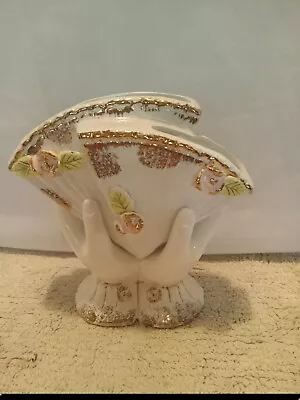 Vase Hands Gold Raised Gilded Roses 2 Openings Sutton Has Original Sticker • $10.39