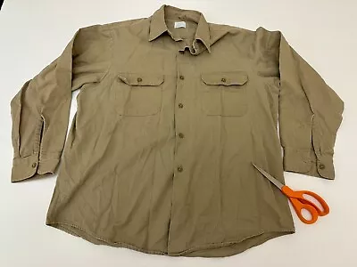 Vintage 1960s Sears Army Twill Sanforized Work Shirt Beige Khaki Selvedge As-is • $59.99