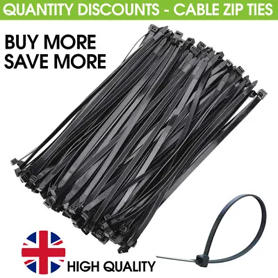 300mm X 4.8mm Nylon Plastic Strong Heavy Duty Black Cable Ties / Zip Tie Wraps • £1.95