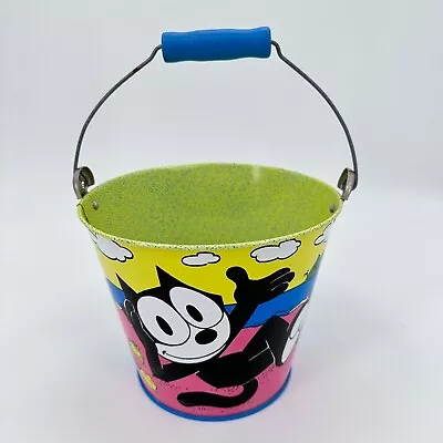 Vintage 1990's Felix The Cat Metal Pail Sand Beach Bucket Wood Handle Schylling • $18.74