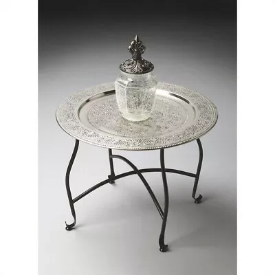 Butler Specialty Metalworks Moroccan Round Tray Table In Silver • $99