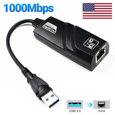 USB 3.0 Gigabit Ethernet 1000Mbps Adapter RJ45 LAN Network For Windows PC Mac • $14.98