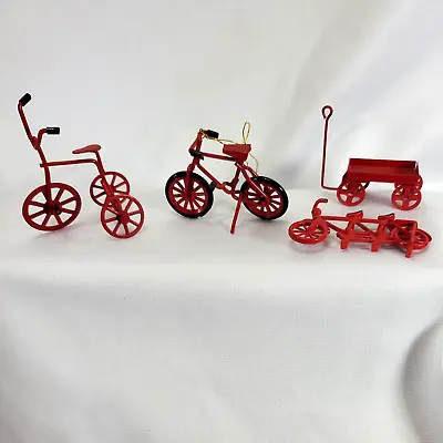 Vintage Miniature Dollhouse Red Metal Tandem Bicycle Tricycle Wagon • $19.99