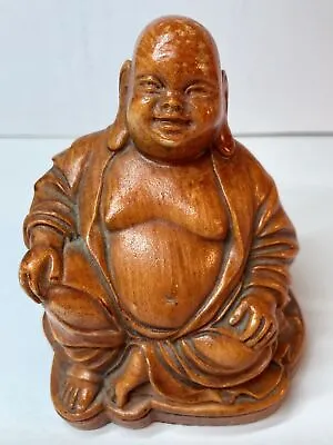 VINTAGE PAINTED BROWN RESIN LAUGHING BUDDHA 10cm BUDDHA FIGURE / STATUE • £7.99