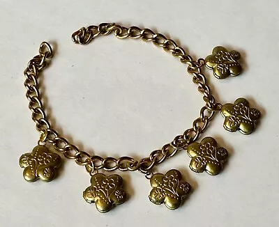 Vintage 6 Flower Brass Lockets Charm Bracelet 7 7/8  Made To Fit Wrist Handmade • $31.95