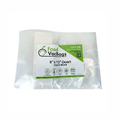 $24.99 • Buy 50 Liquid Block Quart 8x12 FoodVacBags Embossed Vacuum Sealer Bags For Foodsaver