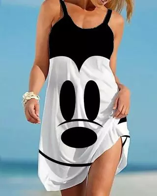 Mickey Minnie Mouse Women Dresses Sleeveless Summer Beach Loose Midi Sun Dresses • $16.99