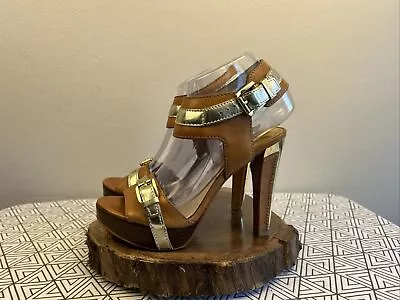 Michael Kors Leather Gold Buckles Strappy Heels 6.5 • $24.50