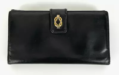 Gucci Vintage Women Auth Black Leather Long Wallet Card Slots Coin Purse Clutch • $127