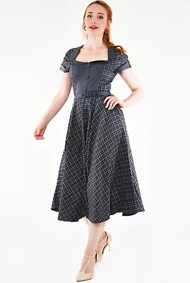 Ladies Size XL 14 Voodoo Vixen Ella Tartan Vintage Style Fit & Flare Swing Dress • £22
