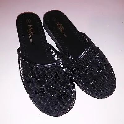 Max Collection Sandals Womens Size 7 Black Beaded Mesh Slip On Y2K New • $19.99