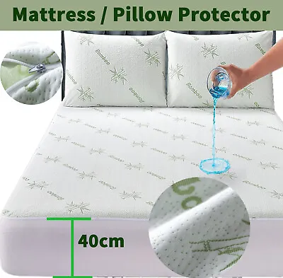 $29.92 • Buy Bamboo 100% Waterproof Matress / Pillow Mattress Protector Soft Fitted Bed Cover